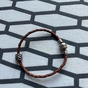 Leather Pandora Bracelet with Flower Charm